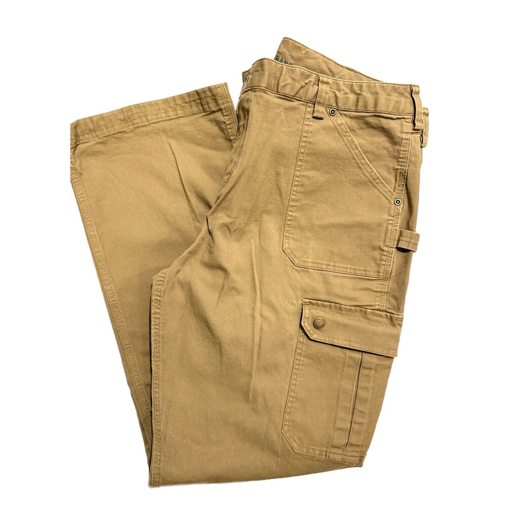 Duluth Trading Cargo Work Pants Curvesetter Khaki Tan Utility Canvas SZ 18 x 33